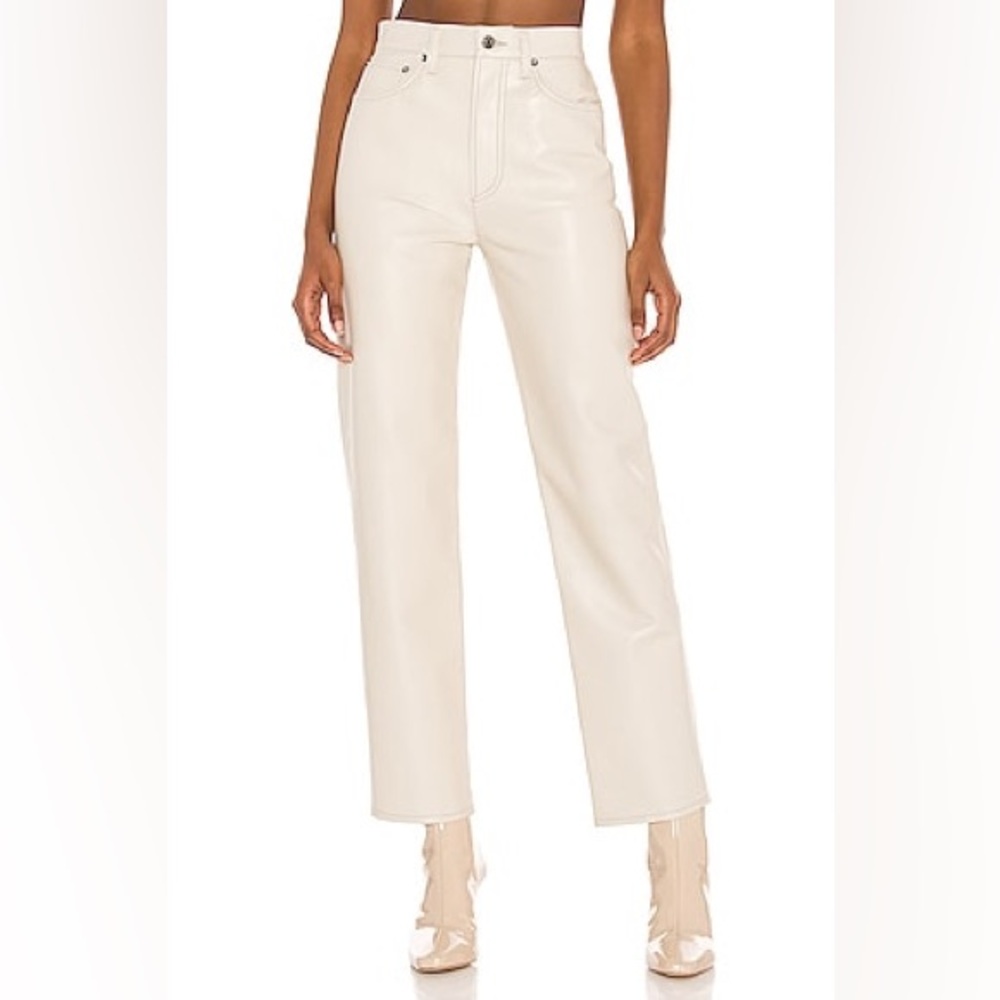 AGOLDE Pinch Waist Recycled Leather Straight Leg Pants Cream Beige High Rise 27